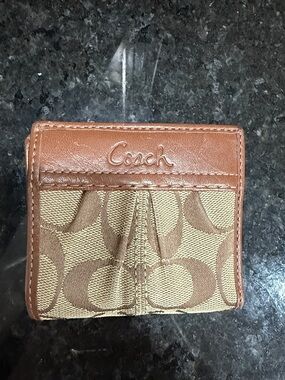 Coach Small Signature Wallet in Beige and Brown Leather